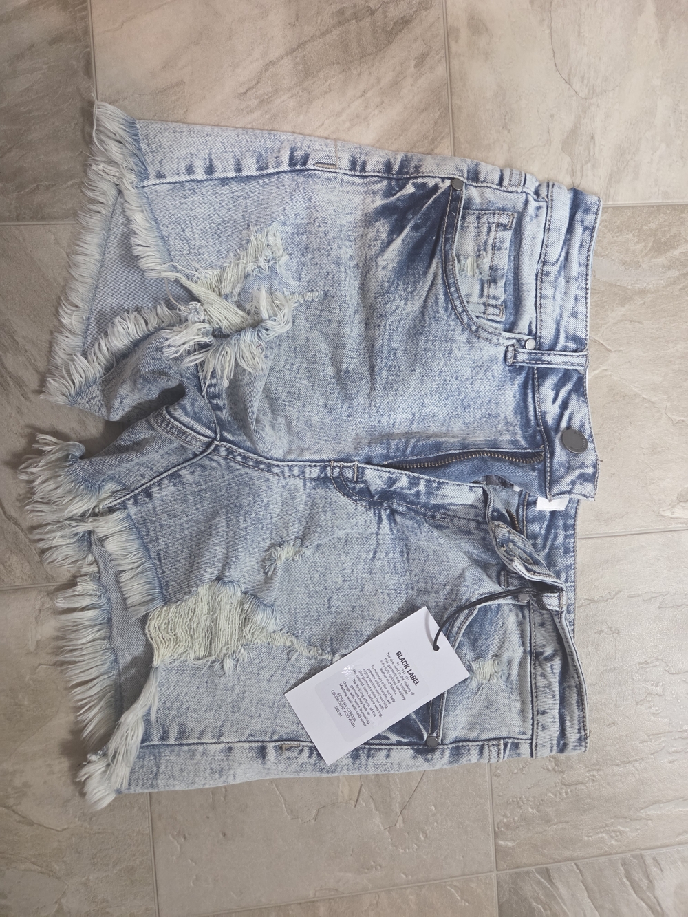 Light Wash Distressed Denim Shorts - Frayed Hem